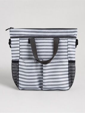 thirty-one white and grey stripes tote/diaper bag